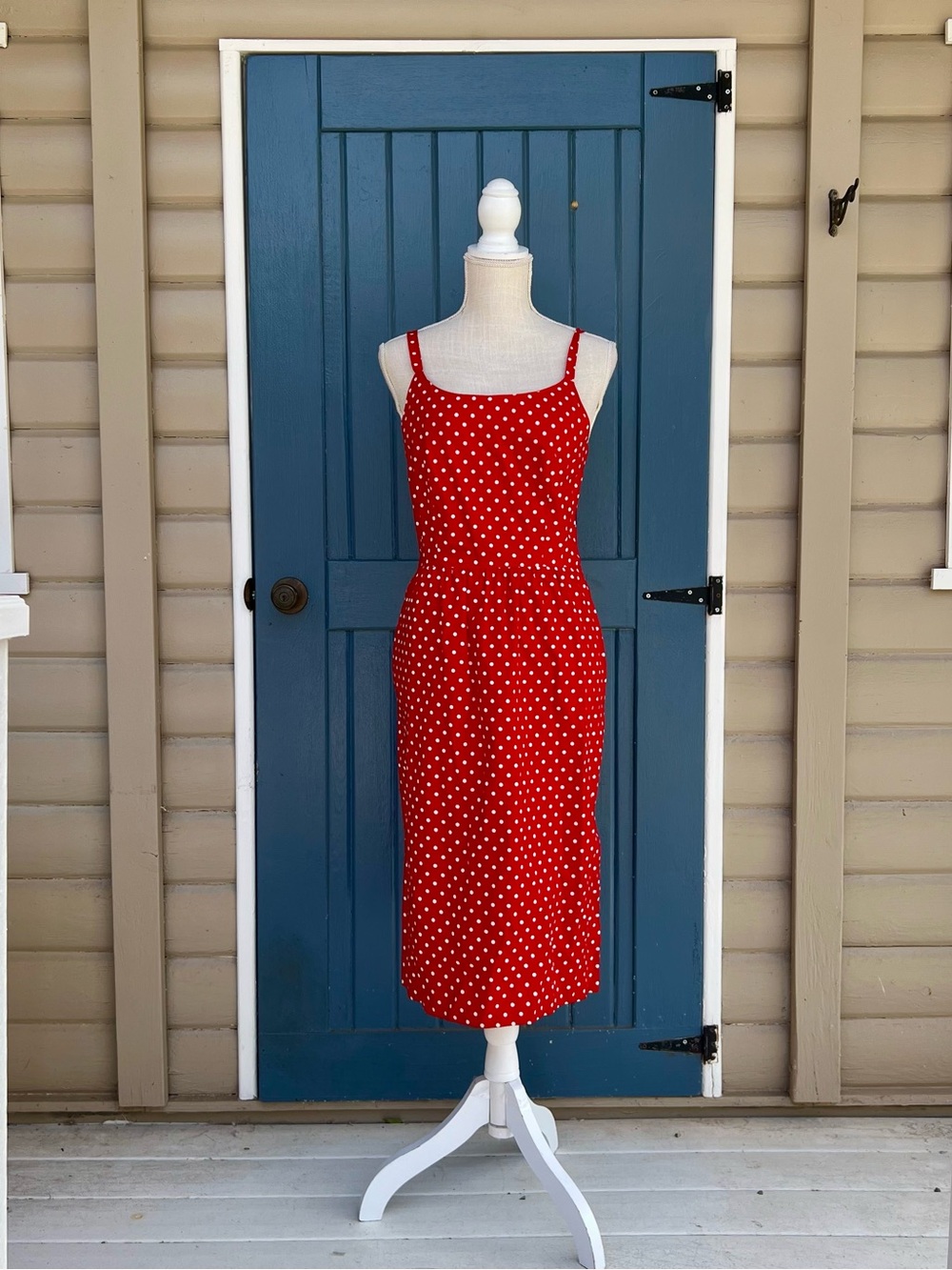 Vintage Lanz Originals Red Polka Dot Midi Sundress with pockets Size 2/4